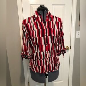Caviar striped red/black button up blouse, L 57